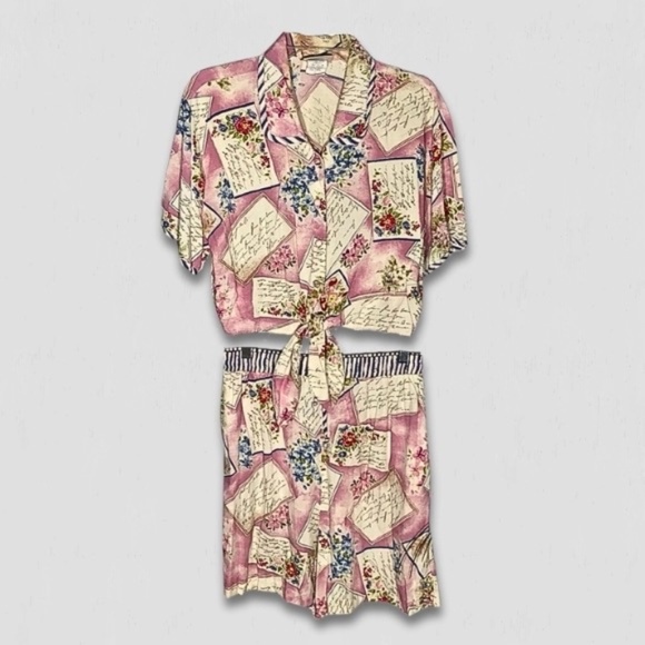 Vintage Kathie Lee Floral Rayon Blouse and Shorts Set Pink Large - Picture 2 of 14
